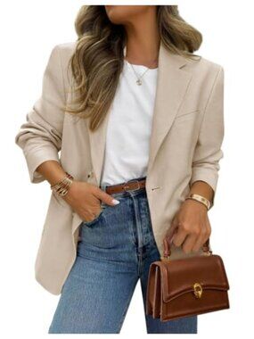 Womens Open Front Notch Lapel Blazer Business Casual Long Sleeve Button Suit
